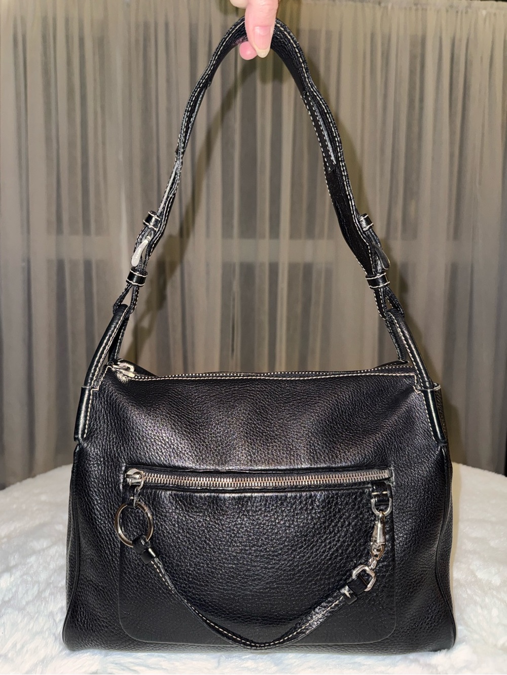 Prada Pebbled Black Leather Shoulder Bag